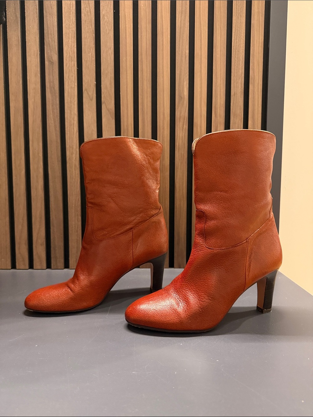 ba&sh Women's Burnt Orange Leather Mid-Heel Ankle Boots